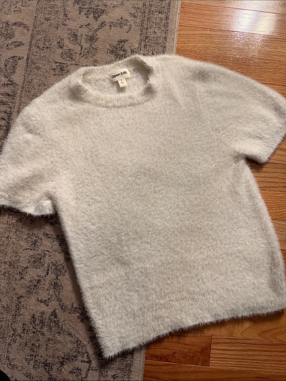 Open Edit Fuzzy Crewneck White Sweater